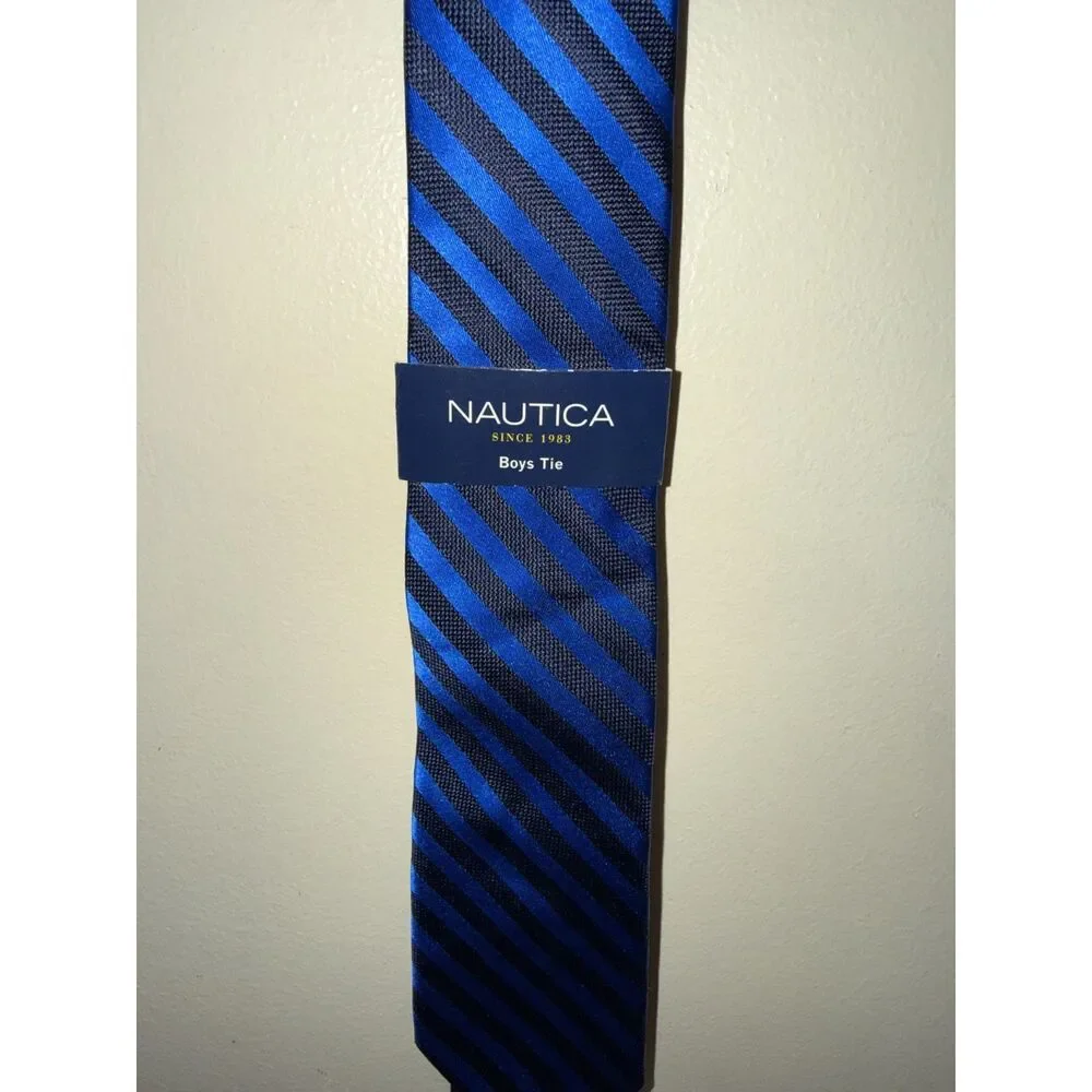 Nautica Boys Blue Navy Striped Necktie NWT Classic Prep Formal Wedding Dress Up